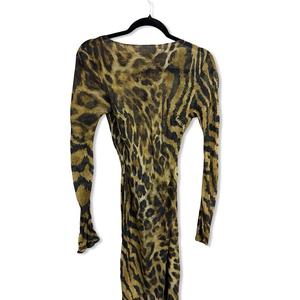RETROFETE Vienna Dress Animal Print Sheer silk maxi gown lace up FWRD Revolve M - Picture 5 of 14